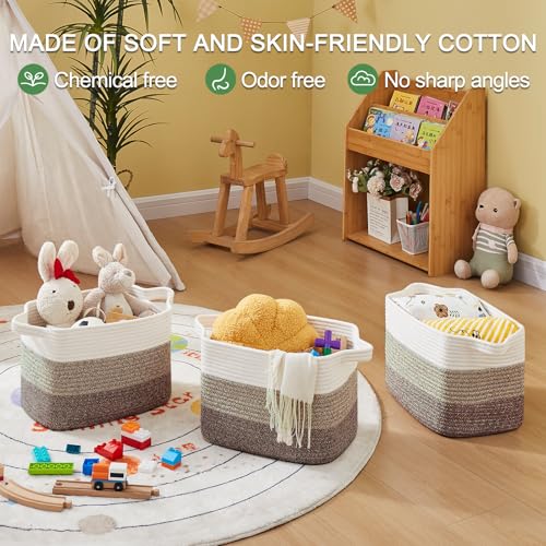 OIASKET Storage Basket for Organizing, Woven Baskets for Storage, Rectangle Decorative Baskets for Shleves, Closet, Toys, Book, Nursery Organizer Bins - Pack of 3 (Gradient Dark Brown, 13"x9.85"x8.7") - color: Gradient Dark Brown, size: 13"x9.85"x8.7"