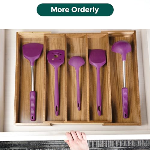 Utoplike Acacia Kitchen Drawer Organizer Expandable, Large Utensils and Cutlery Tray, Adjustable Silverware Divider for Knives Flatware - color: Acacia, size: Large