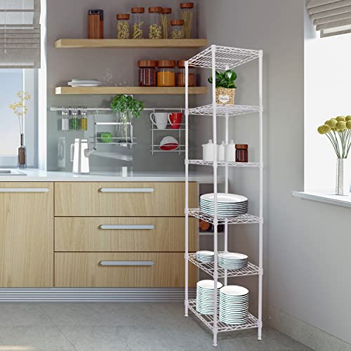 GIOTORENT 6-Tier Storage Shelves Standing Shelving Metal Units, Adjustable Height Wire Shelf Display Rack for Pantry Laundry Bathroom Kitchen 16.6” x 11.8” x 63”, White - color: White, size: 11.8D x 16.6W x 63.0H (6Tier)