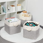 Bidtakay Fabric Basket Set - Large Square Organizer Bins, 13x13, Set of 3, White & Grey - color: White&Grey, size: 3 Pack-L Cube-13x13x13 In