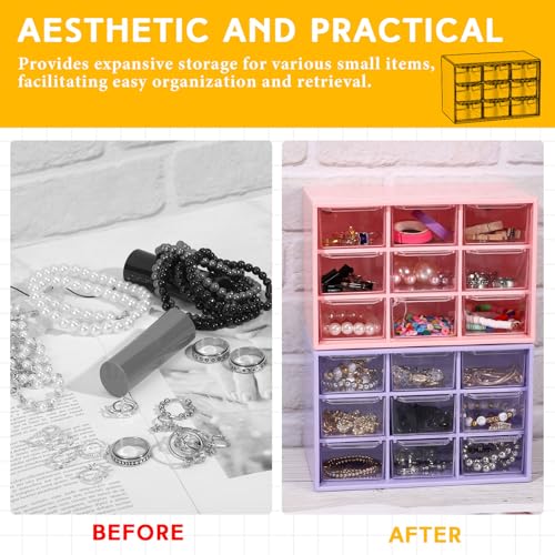 Wenqik 2 Pcs Mini Storage Drawers Teacher Toolbox Organizer with 9 Clear Drawers Small Plastic Desktop Teacher Desk Craft Organizer for Classroom Office 7" x 3. 9" x 4. 7" (Purple, Pink) - color: Purple, Pink