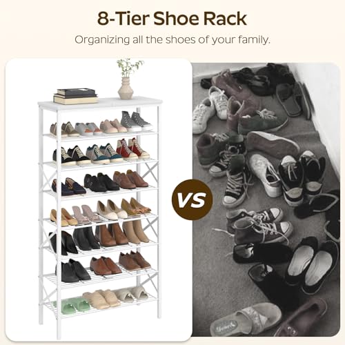 YATINEY 8 Tier Shoe Rack, Shoe Storage Organizer, Large Capacity Shoe Shelf Holds 32 Pairs of Shoes, Sturdy and Stable, for Entryway, Hallway, Closet, Dorm Room, White SS08WW - color: White, size: 27.8" x 10.8" x 52.6"