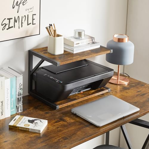 IBUYKE 2-Tier Desktop Printer Stand Holder, Multi-Purpose Desk Organizer Storage Shelf, Book Shelf Printer Shelf for Fax Machine, Scanner, Files, Books, Rustic Brown UTLJ004H - color: Brown, size: no wheels