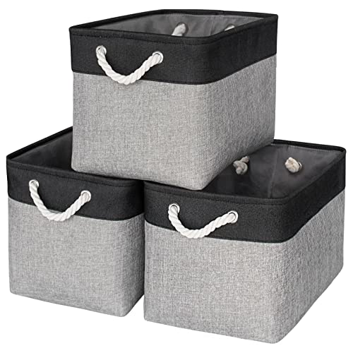 TheWarmHome Storage Basket for Organizing - 16x12x12 inch Cube Storage bin 3 Pack Fabric Storage Cubes, Collapsible Storage Box for Organizer Cloth Gift Toy Closet (Black & Grey) - color: Black&Grey, size: 3PCS/Large Cube - 16L×12W×12H