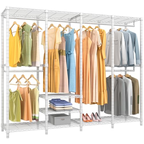 VIPEK V40 Heavy Duty Clothes Rack, 1110lb Capacity Sturdy Metal Garment Rack, Clothing Rack with 6 Shelves & 4 Hang Rods, Adjustable Open Wardrobe Closet Organizer for Bedroom/Apartment/Retail, White - color: White, size: V40 Regular