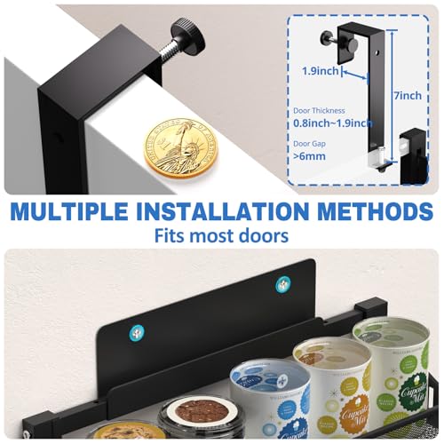 coobest 8-Tier Over the door Spice Rack Organizer, Large Heavy Duty Metal Wall Mount or Over The Door, 2 in 1 Rust-Proof Hanging Storage Shelf for Kitchen Pantry, Bathroom, Laundry Room, Closet - color: Black