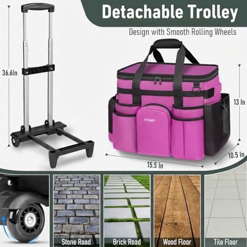 Ytonet Cleaning Caddy with Wheels, Large Rolling Caddy Bag with Detachable Trolley for Housekeepers, Water Resistant Cleaning Cart Supplies Organizer for Home, Car, Tool Organizer, Mobile Storage - color: Rose Red, size: X-Large