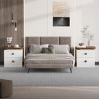 IKENO Wooden Nightstand with 2 Drawers, Large End Table with Stroage, Multifunctional Side Table for Bed Room, Living Room, Reception Room, Brown and White