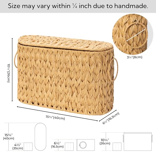 GRANNY SAYS Toilet Paper Storage Basket with Lid and Handle, Decorative Toilet Paper Holder, Waterproof Bathroom Organizers and Storage, Wicker Basket for Bathroom Storage - color: Nature, size: 15¾"L x 6½" Wx 10¼"H (with Lid)