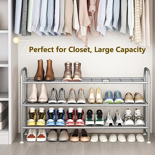 LINZINAR Shoe Rack 3 Tier Long Metal Shoe Organizer for Closet Entryway Grey - color: Grey, size: 3-Tier