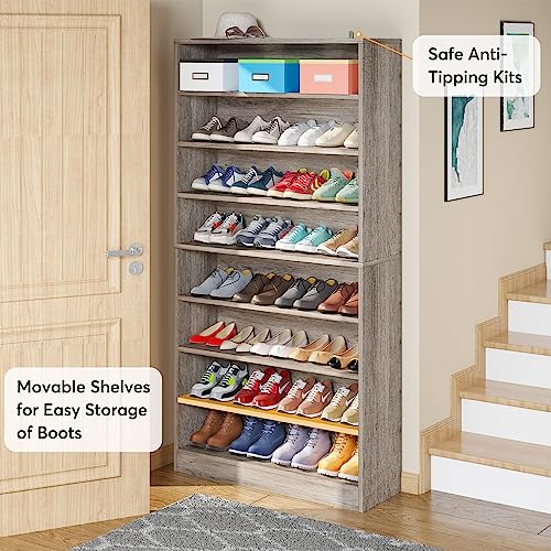 Tribesigns Tall Shoe Cabinet, 9 Tiers 40-45 Pairs Heavy Duty Wood Freestanding Shoe Storage Cabinet, 70.8'' Tall Shoe Cabinet with Open Storage for Entryway (1, Beige Gray) - color: Beige Gray