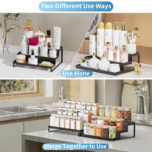 BOIVSHI Spice Rack Organizer for Cabinet, Expandable 3 - Tiered Spice Rack, Metal Spice Organizer, Spice Shelf Organizer for Cabinet, Countertop, Pantry, Cupboard, Black