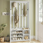 VASAGLE Hall Tree with Bench and Shoe Storage, Coat Rack with Shoe Bench, 7 Double Hooks for Jackets, Hats, Entryway, Bedroom, Living Room, 13.8 x 31.9 x 70.9 Inches, Matte White UHSR414WB01S - color: Matte White