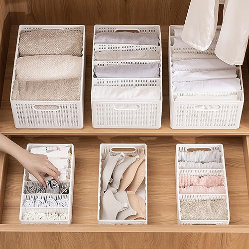 Foldable Closet Organizer with Adjustable Dividers, 7-Grid Wardrobe Storage Bin for Jeans, Sweaters, Pants & Clothes, Mesh Drawer Organizer with Handles (L 7 Grids: 6 Baffles) - size: Large 7 Grids: 6 Baffles