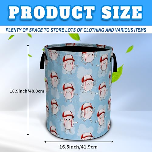 Cute Baseball Laundry Basket Oxford Cloth Funny Ball Cartoon Laundry Hamper With Handle Foldable Portable Clothes Storage Basket 18.9 X 16.5 In Storage Bag For Laundry Room/Bathroom/Bedroom - color: Cute Baseball