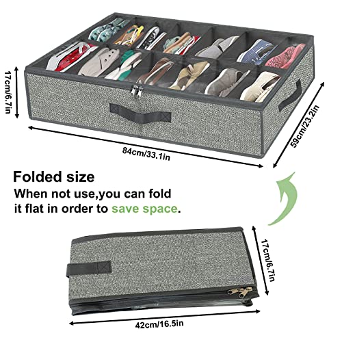 homyfort 28 Pairs Shoe Organizer Under Bed, Underbed Shoe Storage Boxes Bins, Organizador De Zapatos, Extra Large Zapateras Organizer, Grey, Set of 2 - color: Grey, style: 28 Pairs Shoes