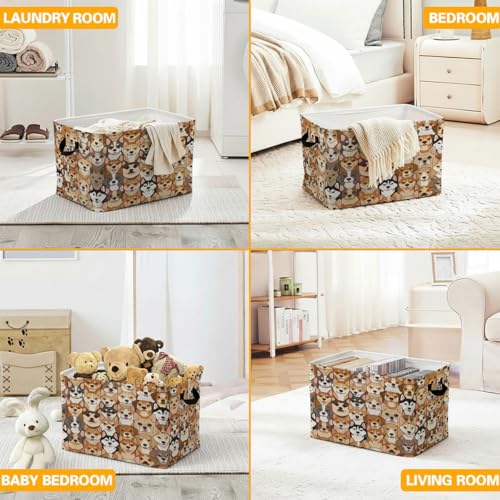 56L Dogs Print Laundry Basket Clothes Hamper with Handles,Foldable Blanket Storage Large Laundry Hamper with Waterproof PE,Toy Storage Bin Organizer,Cube Clothes Organizer,Home Decor - color: Dogs