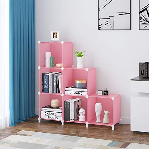 HOMIDEC 6-Cube Storage Shelf, Storage Bookcase Bookshelf with Metal Hammer, Storage Cubes Organizer Cabinet for Kids, Closet, Bedroom, Bathroom, (11.8x11.8x11.8 inch), Light Pink - color: Pink, size: 11.8 x 11.8 x 11.8 Inch