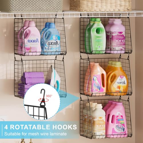 3-Pack Extra-Tall 13.6'' Hanging Laundry Basket Organizer, Foldable Wire Shelf with 360° Rotating Hooks & Reinforced Height - Durable Space-Saving Laundry Room & Closet Organizer, Black Patent - size: 3-Pack 13.9*11.1*40.6inch
