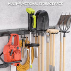 Garden Tool Organizer Wall Mount, 96 inches Tool Storage Rack with Adjustable Hooks, 600lbs Adjustable Heavy Duty Metal Hooks, Yard Shed Rack Holder System Hanging Rake Broom Mop Snowboard, Men Gift - size: 96"