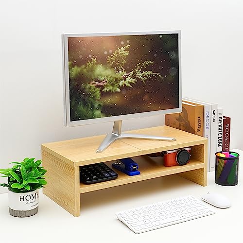 TEAMIX 2 Tiers Desktop Monitor Stand Riser 20 Inch Printer Stand with Storage Small TV Riser Laptop Wooden Desk Organizer Shelf Bookshelf Maple (Natural Maple, 2 Tiers) - color: Natural Maple