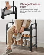 VASAGLE Coat Rack, Hall Tree with Shoe Bench for Entryway, Entryway Bench with Coat Rack, 4-in-1, with 9 Removable Hooks, a Hanging Rod, 13.3 x 28.3 x 72.1 Inches, Charcoal Gray and Black UHSR040B04 - color: Charcoal Gray + Black, size: 28.3"W