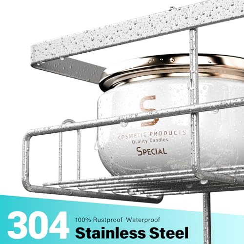 Aitatty Over the Door Hanging Shower Caddy: Rustproof Hanging Organizer over the Door - No Drilling Bathroom Rack for Inside Shower Chrome - color: Chrome