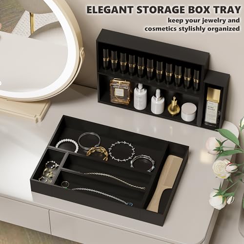 Kitchen Drawer Organizer Bins, Black Bamboo Drawer Organizer Stackable for Silverware, Utensils, Cutlery, Flatware, Junk Drawer, Dresser, Bathroom, 9" x 3" x 2.5" (Set of 2) - color: Black, size: 9 x 3 x 2.5 Inch