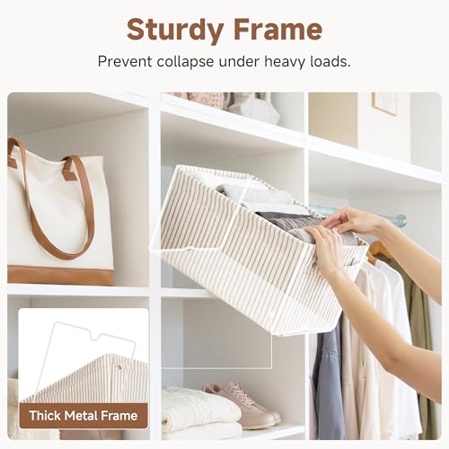 StorageWorks Narrow Storage Bins, Small Basket for Closet and Shelves, Rectangular Fabric Organizer with Handles, Toilet Paper Storage, Khaki and Beige Stripes, 2-Pack - color: Khaki and Beige Stripes, size: 15"L x 7¾"W x 7¼"H