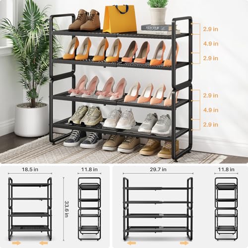 SNTD Shoe Rack - Expandable Shoe Organizer for Closet, Adjustable Metal Shoe Shelf Storage, Stackable Long Shoe Stand Holder for Garage, Entryway, Door Entrance (Black, 4-Tier) - color: Black, size: 4-Tier