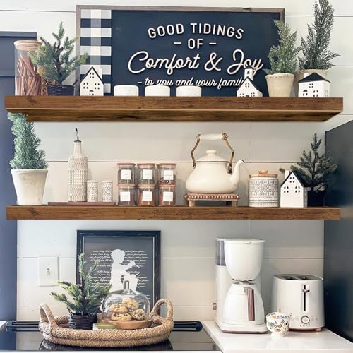 QEEIG Floating Shelves for Wall 39.4" Long - Wall Mounted Shelf Bathroom Kitchen Living Room Bedroom Farmhouse Home Decor Display Bookshelf Large 39.4 x 9.3 inch Set of 2, Rustic Brown (008-100BN) - color: A. Brown, size: 39.4"