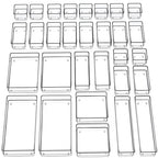 SMARTAKE 30-Piece Drawer Organizer with Non-Slip Silicone Pads, 7-Size Desk Drawer Organizer Trays Storage Tray for Makeup, Jewelries, Utensils in Bedroom Dresser, Office and Kitchen (Clear) - size: 30 PCS