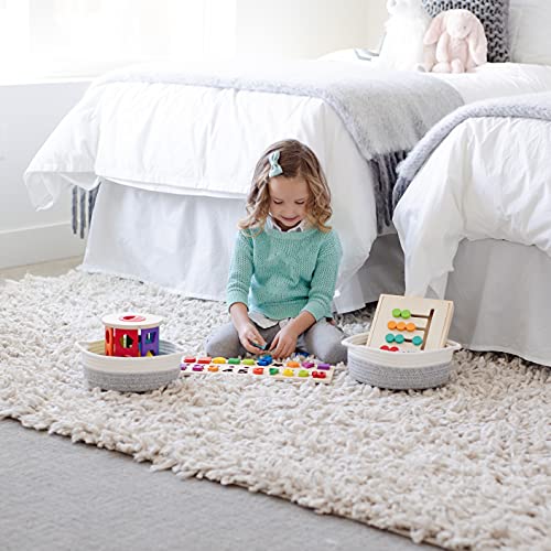 NaturalCozy 5-Piece Round Small Woven Baskets Set– Cotton Rope Baskets for Organizing! Montessori Toys, Fruits Remotes Key Tray Bowl for Entryway Desk, Shallow Catchall Home Décor, Cat Dog Bin Gift - color: Off White & Mixed Gray