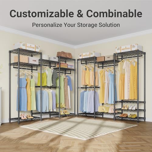 VIPEK V5 Medium Portable Closet Wardrobe Heavy Duty Clothes Rack, Freestanding Closet Metal Clothing Rack with 4 Hang Rods & 8 Shelves, Adjustable Custom Closet Rack, 56.7" Lx15.7 Wx76.4 H, Black - color: Black, size: V5 Medium