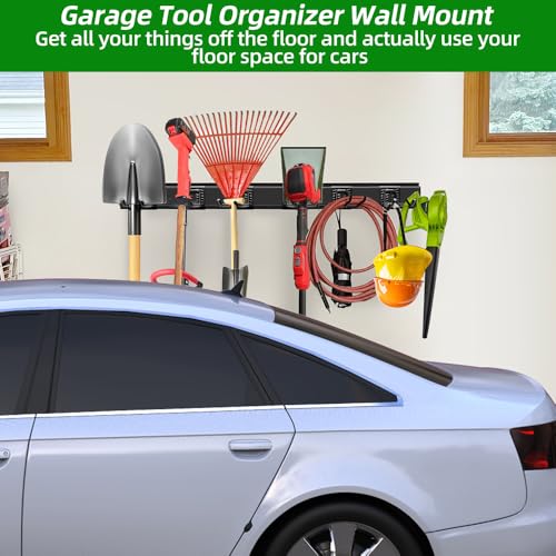 PIYILO Garage Organization, Garage Wall Organizer with 48 inches Rails and 6 Hooks, Tool Organizers Heavy Duty, Shovel Holder Wall Mount Max Load 360 LBS, Sturdy Garden Tool Rack for Folding Chairs - size: 48 inch 6-Hook