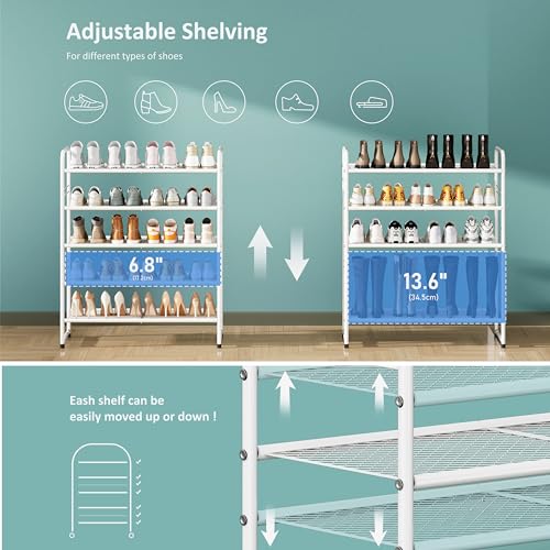 SUFAUY 5-Tier Mesh Shoe Rack, Closet Metal 33" Wide Shoe Shelf Heavy Duty, White - color: White, size: 5 Tier