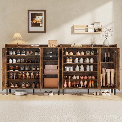ONBRILL Shoe Cabinet with 3 Doors and Adjustable Shelves, 30 Pairs Shoe Storage Cabinet, 40 Inch Tall Farmhouse Shoe Rack Shoe Organizer Cabinet for Entryway Living Room Closet, Rustic Brown - color: Rustic Brown