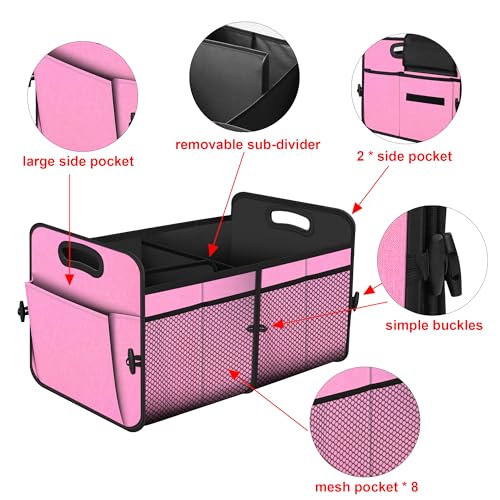 Femuar Car Trunk Organizer,Car Storage Organizer with 72L Large Capacity Waterproof Collapsible and 11 Pockets,Trunk Organizer for Car Suv/Jeep/Sedan, Large Size, Pink - color: Pink, size: Large