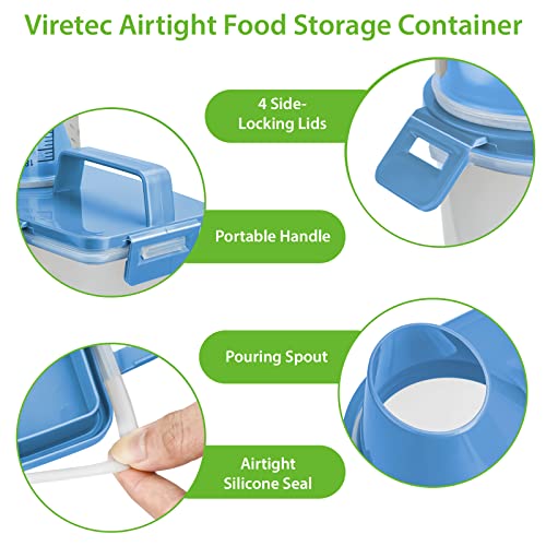 Viretec Rice Airtight Storage Container, 3 to 5Lbs Cereal Dry Food Flour Bin, Pet Dog Cat Food Dispenser with Measuring Cup, BPA Free Clear Plastic Kitchen and Pantry Organization Bin for Sugar, Pasta - color: 3L/Blue