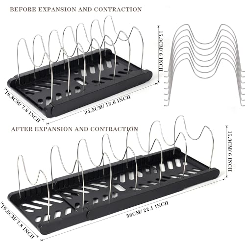 Expandable Pot and Pan Organizer Rack with 7 Stainless Steel Adjustable Shelves, for Neatly Storing Cookware, Pots, Pans, Lid (Style 2) - color: black