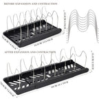 Expandable Pot and Pan Organizer Rack with 7 Stainless Steel Adjustable Shelves, for Neatly Storing Cookware, Pots, Pans, Lid (Style 2) - color: black