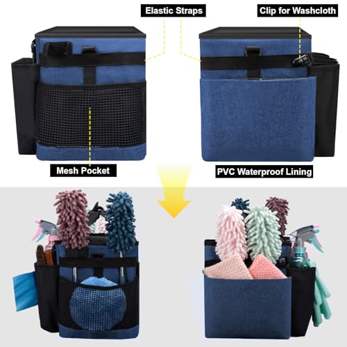 Wearable Large Cleaning Caddy Bag for Housekeeper, Clean Supply Organizer with Adjustable Shoulder, Waist & Handle Straps, Detailing Bag for Kitchen Supplies (Blue) - color: Blue