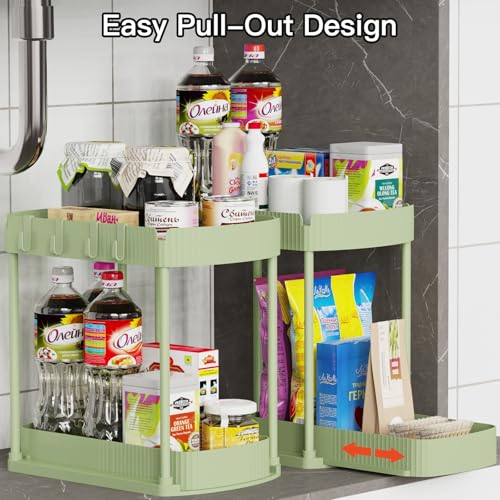 Ukeetap 2 Pack Multi-Purpose Pull-Out Storage Organizers, Under Sink Organizers and Storage for Bathroom & Kitchen, Under Cabinet Organizers and storage, 14.8 Inch, Green - color: Green, size: 14.8 Inch
