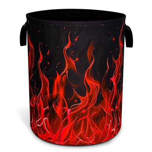 Red Flame Laundry Basket Oxford Cloth Funny Raging Fire Laundry Hamper With Handle Foldable Portable Clothes Storage Basket 18.9 X 16.5 In Storage Bag For Laundry Room/Bathroom/Bedroom/Dormitories - color: Red Flame