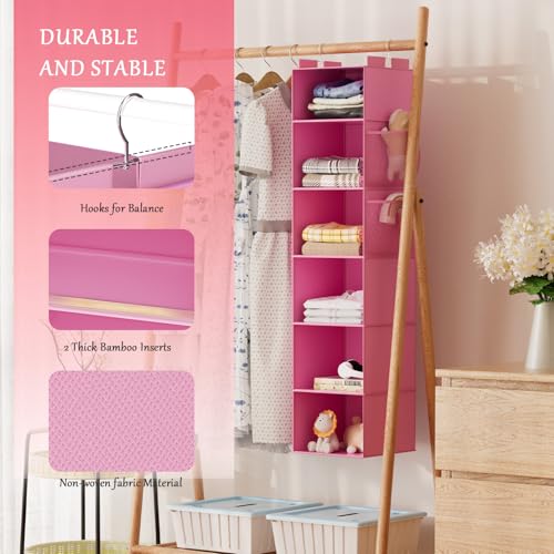VERONLY Hanging Closet Organizer and Storage with Bamboo Support, 6-Shelf Closet Hanging Storage Shelves, Closet Organizers Easy Mount Foldable for Bedroom (Pink) - color: Pink01