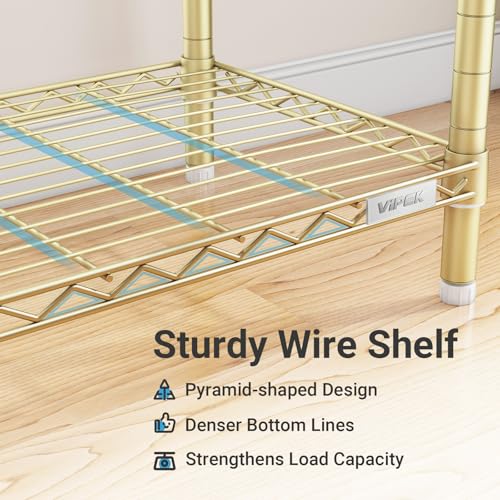 VIPEK Classic V6 Wire Garment Rack Heavy Duty Clothes Rack with 7 Adjustable Shelves & 4 Hanging Rods, Compact DIY Metal Clothing Racks 68.9" L x 15.7" W x 76.4" H, Max Load 840LBS, Gold - color: Gold, size: Classic V6 Standard