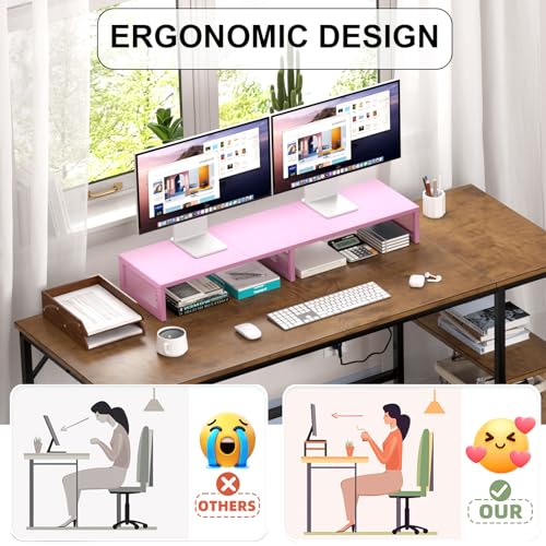 Dual Computer Monitor Stand Riser, Desk Organizers and Accessories, Printer & TV Stand, Desk Shelf, Office Desk Accessories & Desktop Workspace Organizer for Office Supplies, Pink - color: Pink