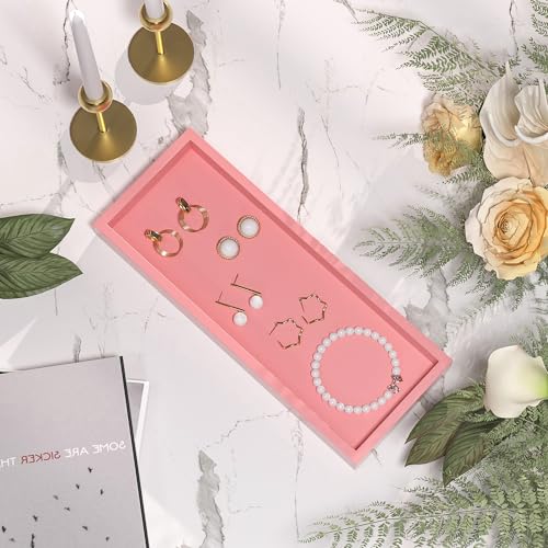 ZHWS Bathroom Vanity Tray for Perfume Decor Toilet Tank Candle Toiletries, Kitchen Tray for Soap Dispenser Spice Salt Coffee, Bamboo Nightstand Tray 11.3”x4.4” (Pink) - color: Pink, size: 11.3" x 4.4" x 1.1"