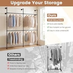 Giantex Industrial Pipe Clothing Rack, 79" Wall Mounted Heavy-Duty Metal Garment Organizer with 4 Hanging Rods, 2-Tier Walk-in Closet System for Wardrobe Closet, Retail Display - size: 79 Inches