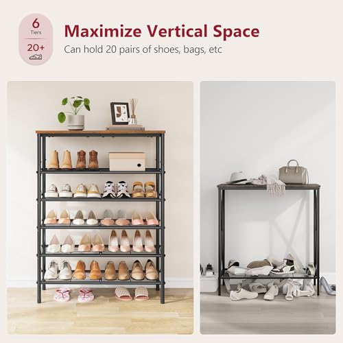 Tajsoon 6 Tier Free Standing Shoe Rack for 20-24 Pairs, X Shape Fixed Frame Metal Mesh Shoe Rack for Closet, Rustic Brown & Black - color: Rustic Brown & Black, size: 6-Tier